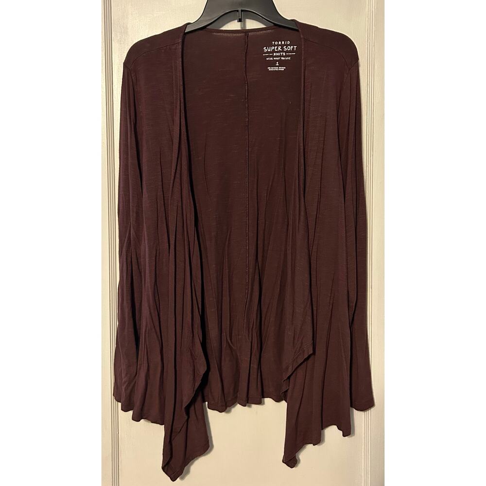 Torrid Plus Size 1X Brown Cardigan Cascading Drape Front Sweater XL - Picture 1 of 3